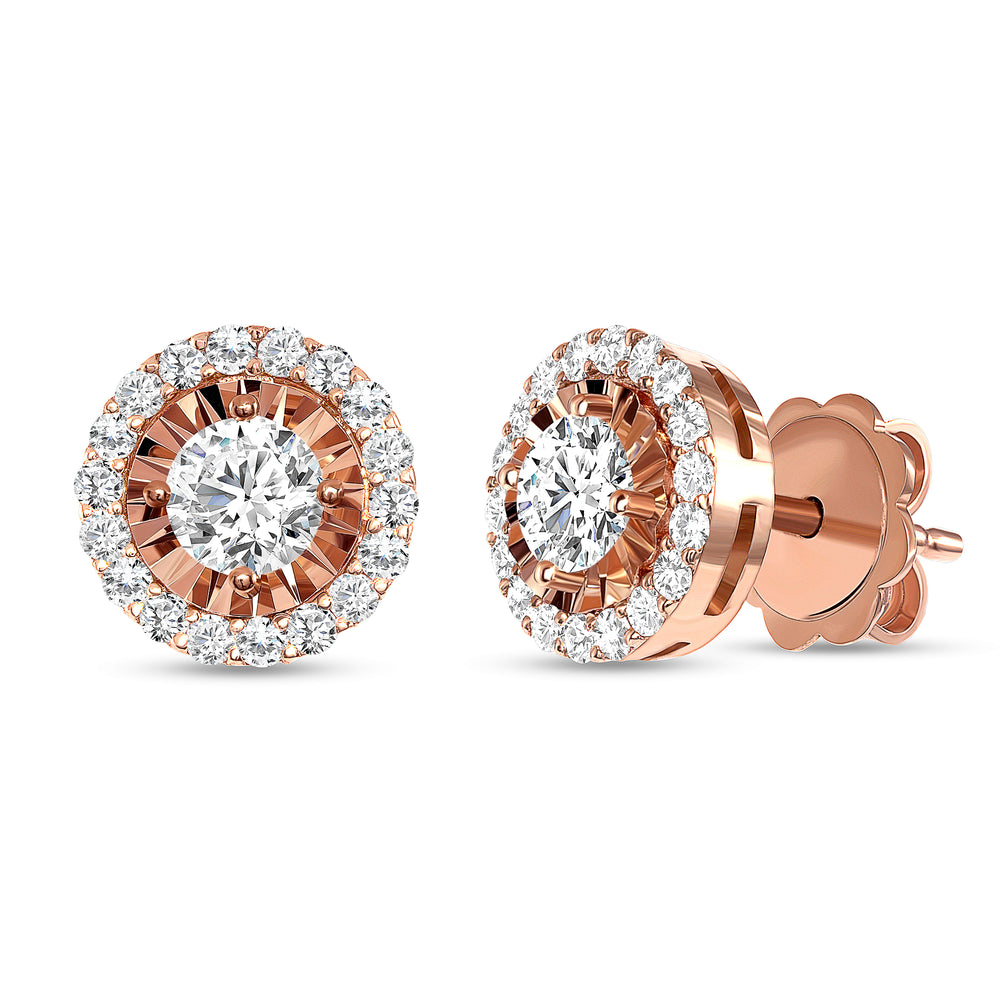 Rose Gold Astro Halo Diamond Earrings 