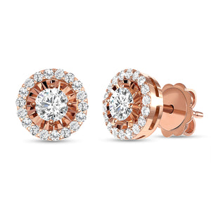 Rose Gold Astro Halo Diamond Earrings 