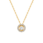 yellow gold round halo diamond necklace