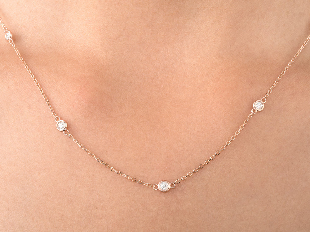 Bezel Train Diamond Necklace on Woman