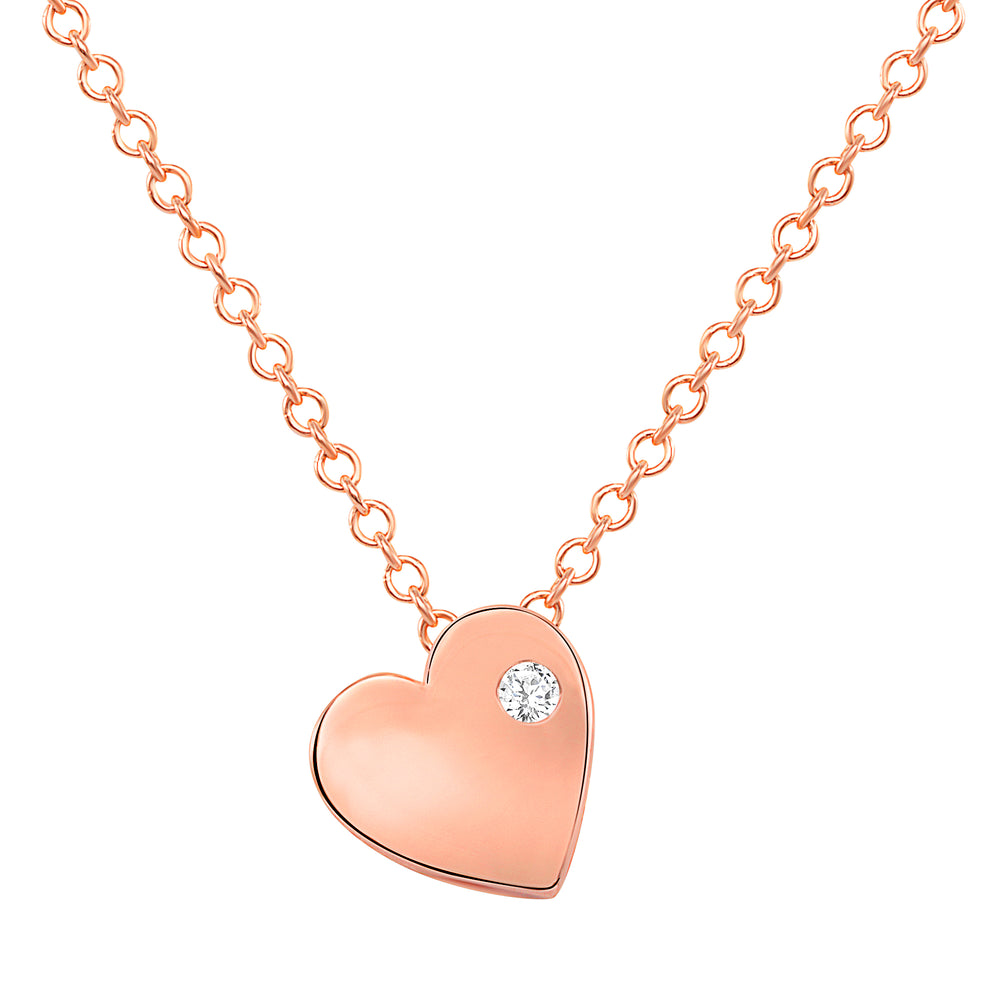 yellow gold dainty heart necklace with tiny diamond