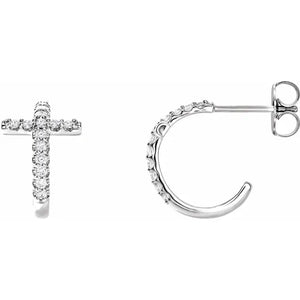 Cross Diamond Huggie Hoop Earrings