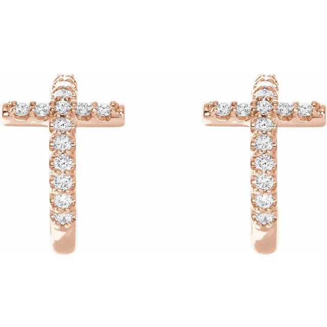 Cross Diamond Huggie Hoop Earrings