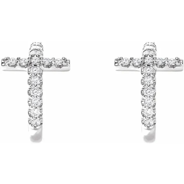 Cross Diamond Huggie Hoop Earrings