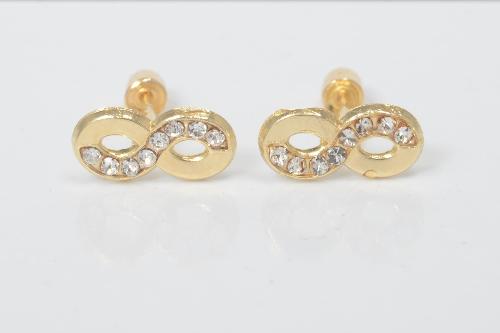 14K Solid Yellow Gold Infinity Stud Earrings
