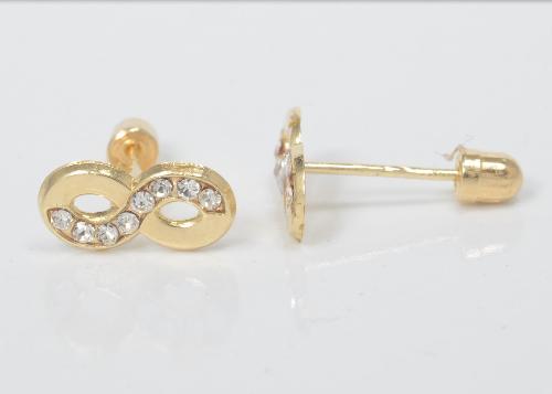 14K Solid Yellow Gold Infinity Stud Earrings