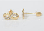 14K Solid Yellow Gold Infinity Stud Earrings