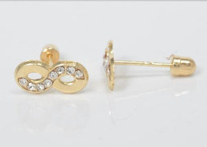 14K Solid Yellow Gold Infinity Stud Earrings