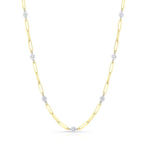 Paper Clip Chain Bezel Round Cut Diamond Necklace