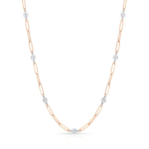 Paper Clip Chain Bezel Round Cut Diamond Necklace