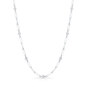 Paper Clip Chain Bezel Round Cut Diamond Necklace