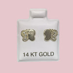 14K Solid Yellow Gold Butterfly Stud Earrings With Safety Backing