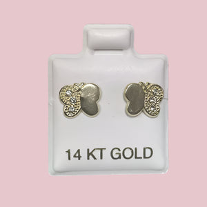 14K Solid Yellow Gold Butterfly Stud Earrings With Safety Backing