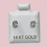 Round Cut Stud Earrings 14K Solid Yellow Gold 4MM 4 Prong With Safety Backing