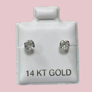 Round Cut Stud Earrings 14K Solid Yellow Gold 4MM 4 Prong With Safety Backing