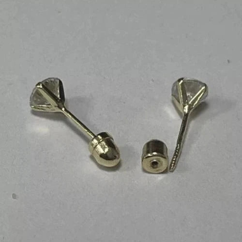 Round Cut Stud Earrings 14K Solid Yellow Gold 4MM 4 Prong With Safety Backing