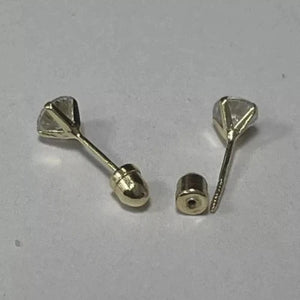 Round Cut Stud Earrings 14K Solid Yellow Gold 4MM 4 Prong With Safety Backing