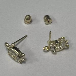 Turtle Stud Earrings 14K Solid Yellow Gold With Safety Backing