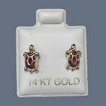 Turtle Stud Earrings 14K Solid Yellow Gold With Safety Backing