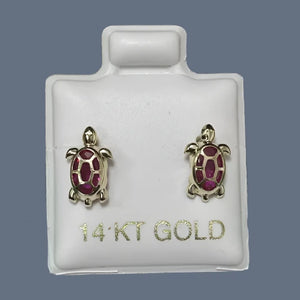 Turtle Stud Earrings 14K Solid Yellow Gold With Safety Backing