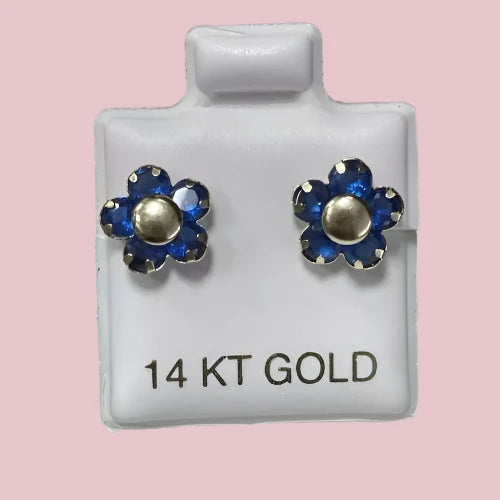 Flower Stud Earrings 14K Solid Yellow Gold With Safety Backing