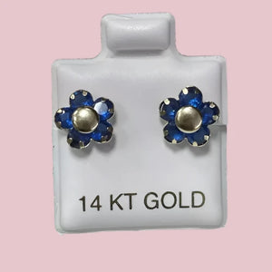 Flower Stud Earrings 14K Solid Yellow Gold With Safety Backing