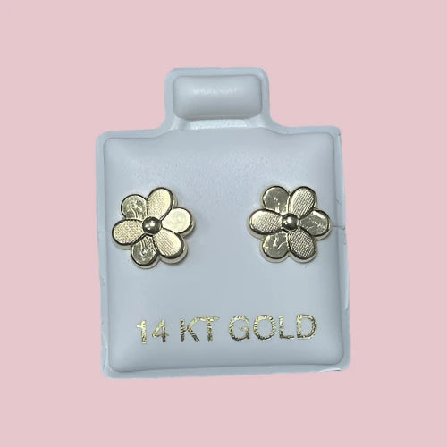 Flower 14K Solid Yellow Gold Stud Earrings Safety backing