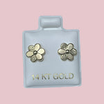 Flower 14K Solid Yellow Gold Stud Earrings Safety backing