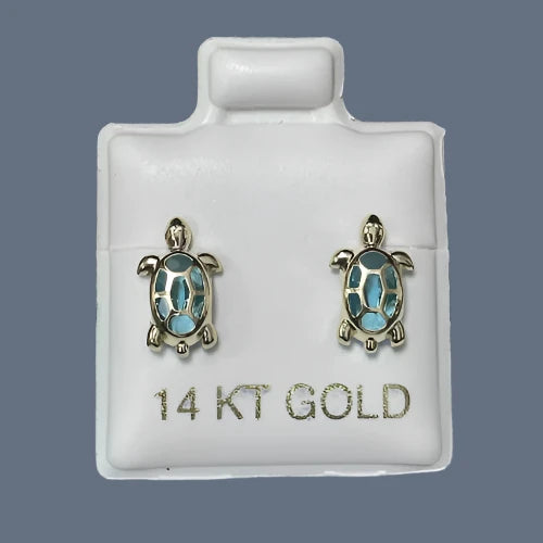 Turtle Stud Earrings 14K Solid Yellow Gold With Safety Backing