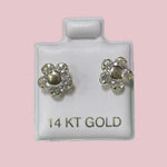 Flower Stud Earrings 14K Solid Yellow Gold With Safety Backing