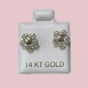 Flower Stud Earrings 14K Solid Yellow Gold With Safety Backing