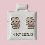Kitty Cat Stud Earrings 14K Solid Yellow Gold With Safety Backing