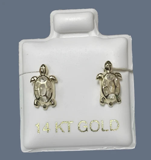 Turtle Stud Earrings 14K Solid Yellow Gold With Safety Backing