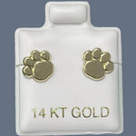 Dog Puppy Paw Print Stud Earrings 14K Solid Yellow Gold With Safety Backing