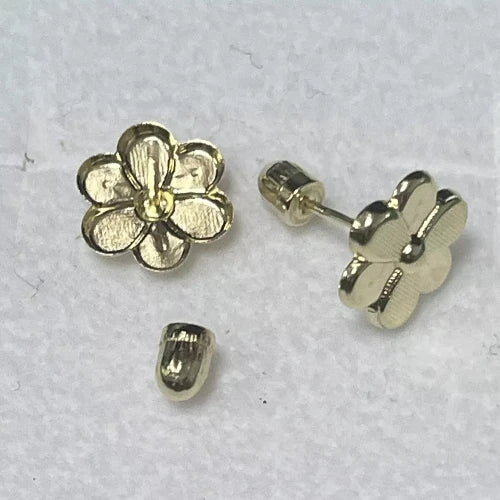 Flower 14K Solid Yellow Gold Stud Earrings Safety backing