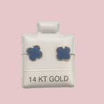 14K Small Yellow Gold Four Leaf Flower Stud Earrings With Safety Backing