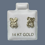 Teddy Bear Stud Earrings 14K Solid Yellow Gold With Safety Backing