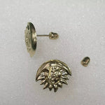 Sun And Moon Stud Earrings 14K Solid Yellow Gold With Safety Backing