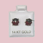 Red Ladybug Stud Earrings 14K Solid Yellow Gold With Safety Backing