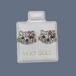 Kitty Cat Stud Earrings 14K Solid Yellow Gold With Safety Backing
