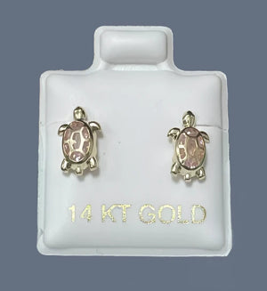 Turtle Stud Earrings 14K Solid Yellow Gold With Safety Backing