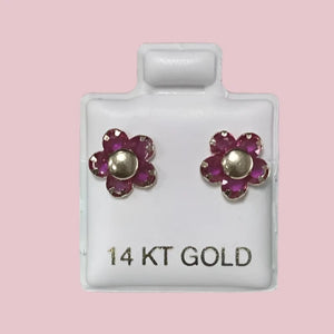 Flower Stud Earrings 14K Solid Yellow Gold With Safety Backing