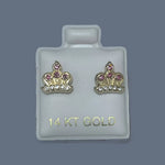14K Solid Yellow Gold Crown Stud Earrings With Safety Backing