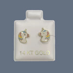 14K Solid Yellow Gold Unicorn Stud Earrings With Safety Backing