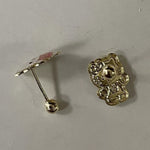 Kitty Cat Stud Earrings 14K Solid Yellow Gold With Safety Backing