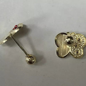 14K Solid Yellow Gold Butterfly Stud Earrings With Safety Backing