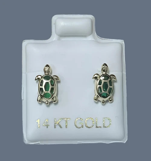 Turtle Stud Earrings 14K Solid Yellow Gold With Safety Backing
