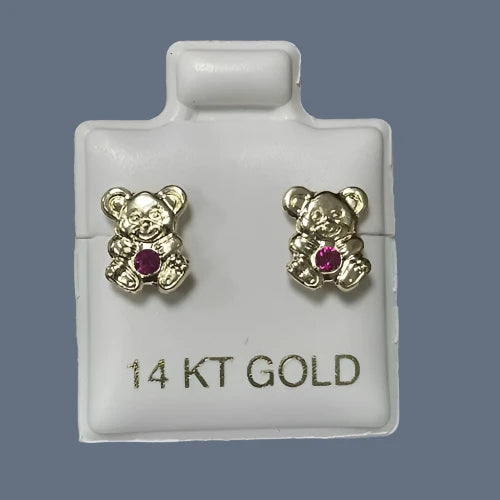 Teddy Bear Stud Earrings 14K Solid Yellow Gold With Safety Backing