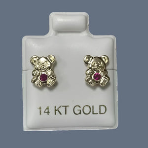 Teddy Bear Stud Earrings 14K Solid Yellow Gold With Safety Backing
