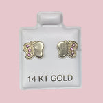 14K Solid Yellow Gold Butterfly Stud Earrings With Safety Backing